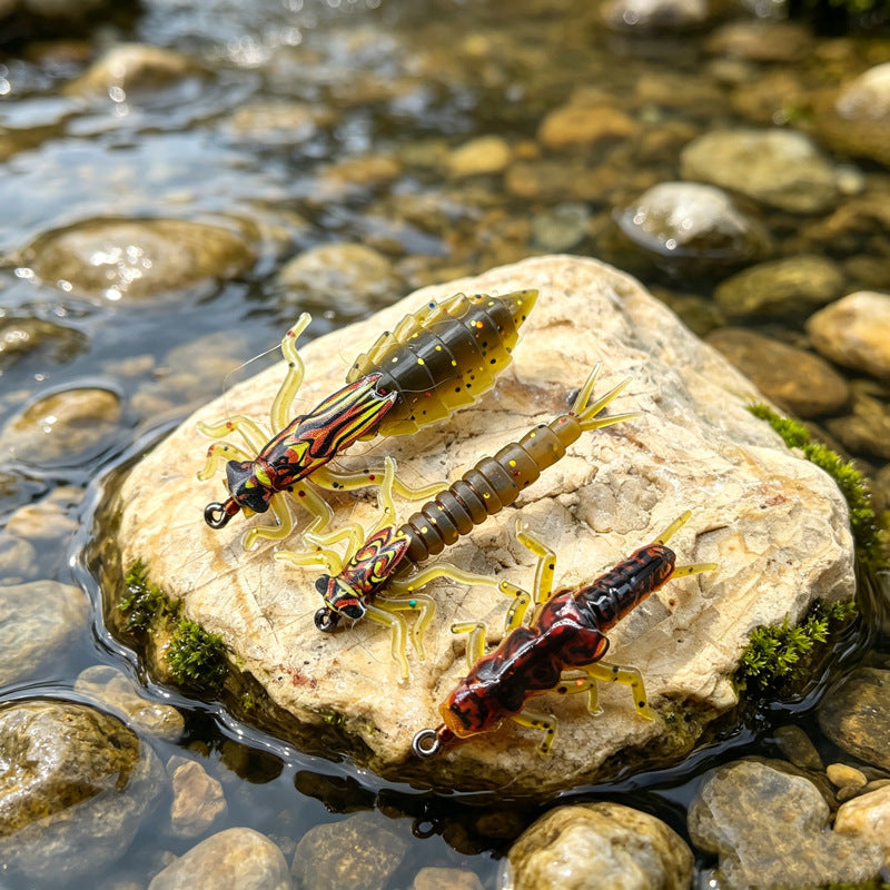 Realistic Nymph Soft Fishing Lures – 8-Pack Stonefly & Caddisfly Larvae Artificial Bait with Barbed Hooks, Ideal for Trout & Freshwater Fly Fishing