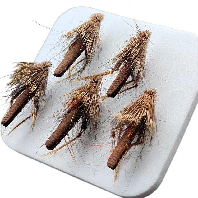 5-Pack Hand-Tied Deer Hair Caddis Flies - High Buoyancy Foam Body with Realistic Texture, Ultra-Sharp Barbless Hook for Trout and Bass Dry Flies Fly Fishing
