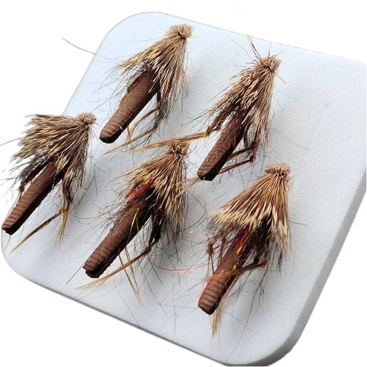 5-Pack Hand-Tied Deer Hair Caddis Flies - High Buoyancy Foam Body with Realistic Texture, Ultra-Sharp Barbless Hook for Trout and Bass Dry Flies Fly Fishing