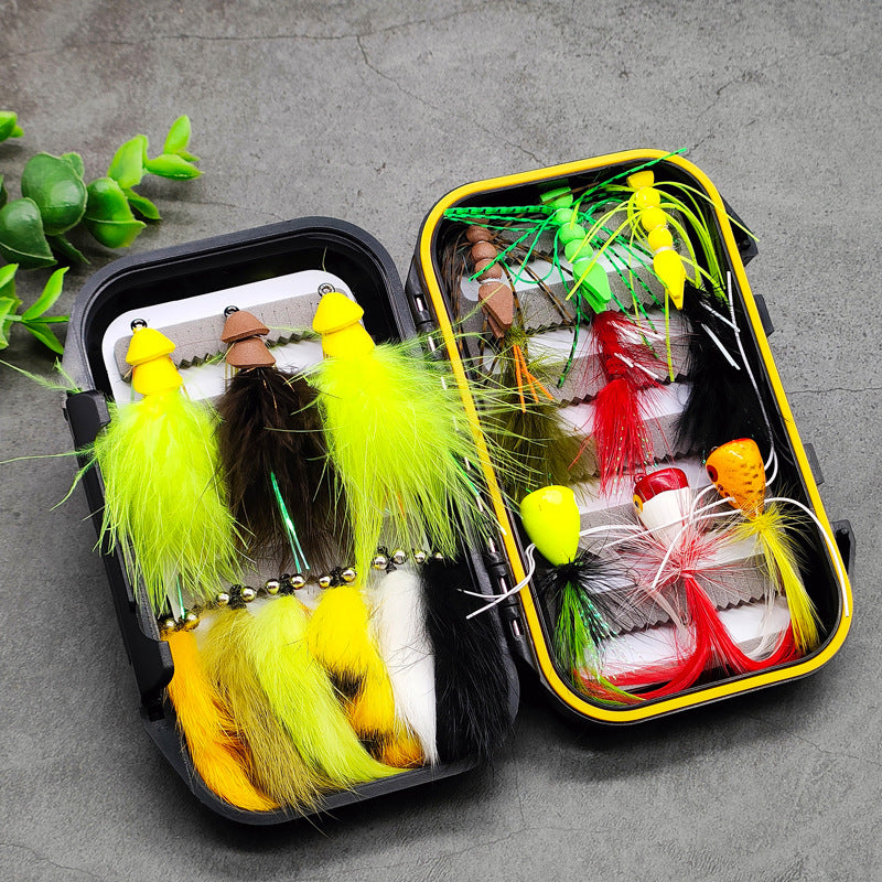 18pcs Bass & Pike Fly Fishing Kit - Topwater Foam Poppers & Weighted Rabbit Hair Streamers Assortment with Tackle Box