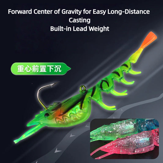10-Packs Wholesale High-Realism Multi-Section Shrimp Imitation Lure 0.21oz/0.45oz, Soft Water-Sinking Lure with Single Hook and Lead, Soft, Durable, and Bite-Resistant