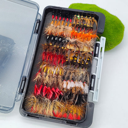 120-Piece Professional Hand-Tied Fly Fishing Flies Assortment | Dry, Wet, Nymphs & Emergers Kit with Waterproof Box