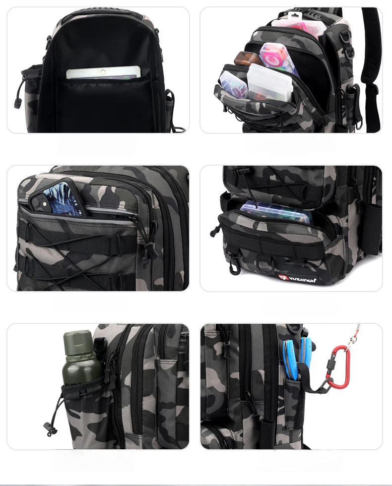 3-in-1 Convertible Lure Fishing Backpack – Large Capacity Tackle Bag with Rod Holder, Waterproof Compartments, and Waist Strap for Bass, Pike & Outdoor Angling