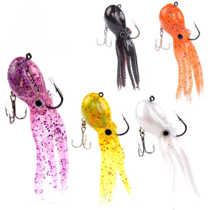 FISHING 0.8oz 3.5in Soft Octopus Lure, Realistic Silicone Fishing Bait with Internal Lead Head, Anti-Bite & High-Tensile Bionic Lure for Saltwater & Freshwater Bass, Lingcod, Trolling