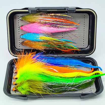 9 PCS Big Game Bass & Pike Streamer Fly Kit | 2/0# Heavy Duty Hook Saltwater Baitfish Lure Set with Waterproof Box