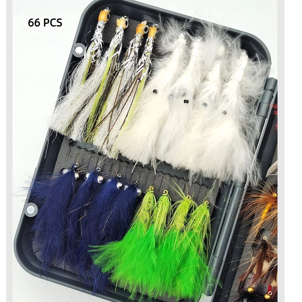 66pcs Fly Fishing Flies Kit - Ultimate Dry & Wet Fly Lures Assortment with Waterproof Fly Box, Hand-Tied Trout, Bass & Salmon Fishing Gear, High-Value Fishing Gift Set