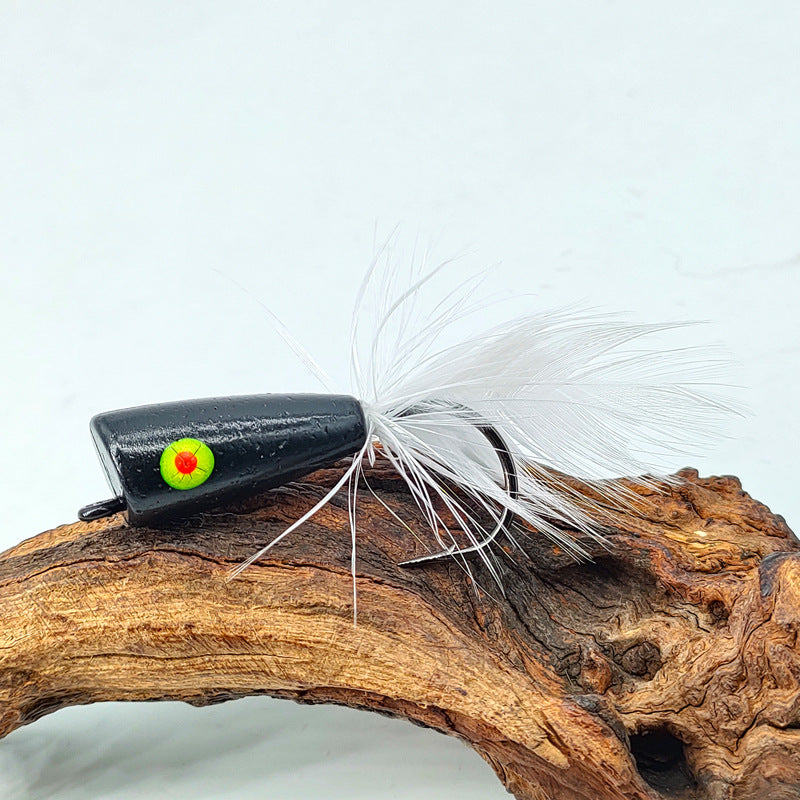 Pro 5-Pack Saltwater & Freshwater Feathery Popper Fly Lures - 4/0# Hook  - Topwater Poppers for Trout, Pike, Tarpon & Striped Bass