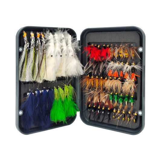 66pcs Fly Fishing Flies Kit - Ultimate Dry & Wet Fly Lures Assortment with Waterproof Fly Box, Hand-Tied Trout, Bass & Salmon Fishing Gear, High-Value Fishing Gift Set