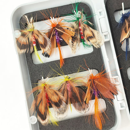 12-Pack Realistic Butterfly Fly Fishing Lures with Waterproof Case - Ultra-Lifelike Bionic Dry Flies, Mixed Sizes #10 & #12, Hand-Tied Surface Floating Baits for Trout & Bass