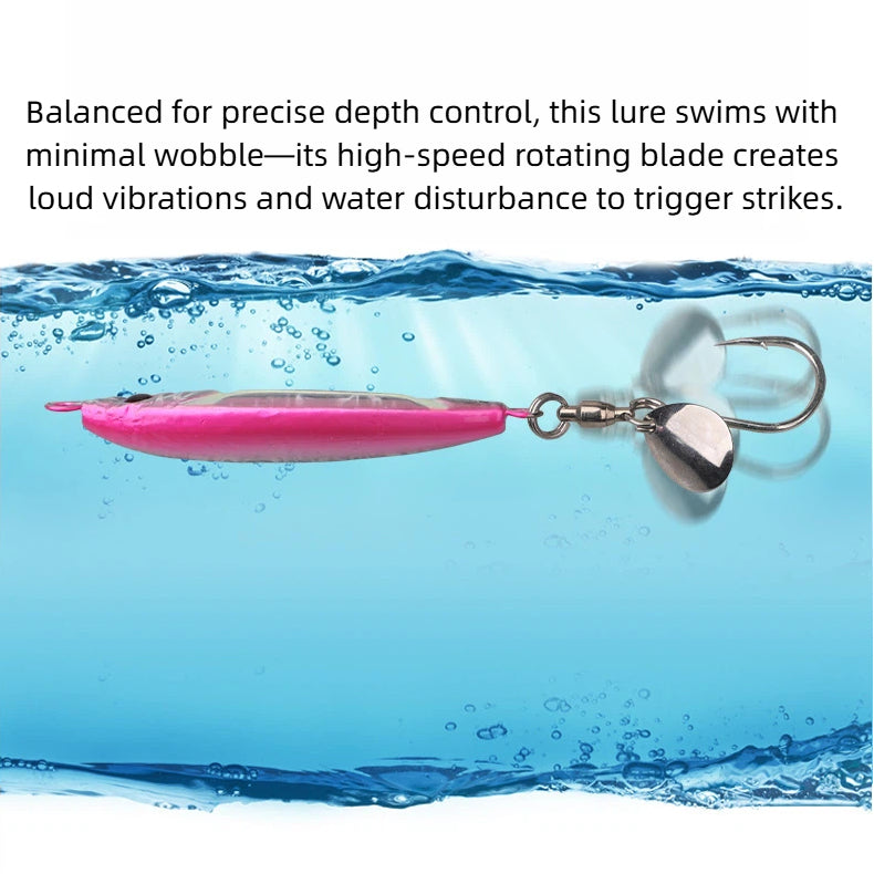 Slow Pitch Jig Lure for Sea Fishing – UV Reflective "Chubby" Metal Vibration Bait with Spinner Blade & Single Hook, Multiple Weights (0.5oz–3.5oz) for Mackerel, Tuna, Spanish Mackerel, Barracuda