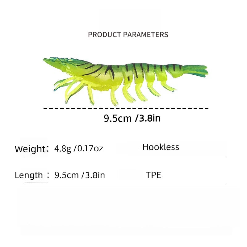 Lure Shrimp Soft Bait — Realistic, lifelike shrimp design with a soft, bouncy texture for excellent palatability and irresistible appeal to predatory fish.Glow-in-the-dark