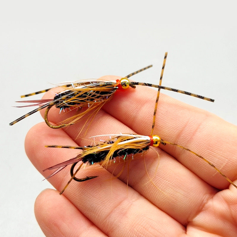 5-Pack New Prince Nymph Fly Fishing Lures - Ultra-Realistic Hand-Tied Nymphs with Spotted Silicone Legs & Golden Bead Head, Size #6 Tea Gold Hooks, Vibrant Trout & Bass Flies Assortment