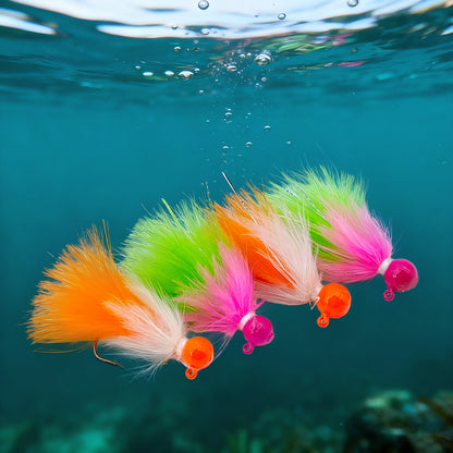 DZ Angling 10-Pack Weighted Feather Streamer Jigs - Fluffy Soft Hackle Lures with Natural Fluttering & Sinking Action for Trout & Bass