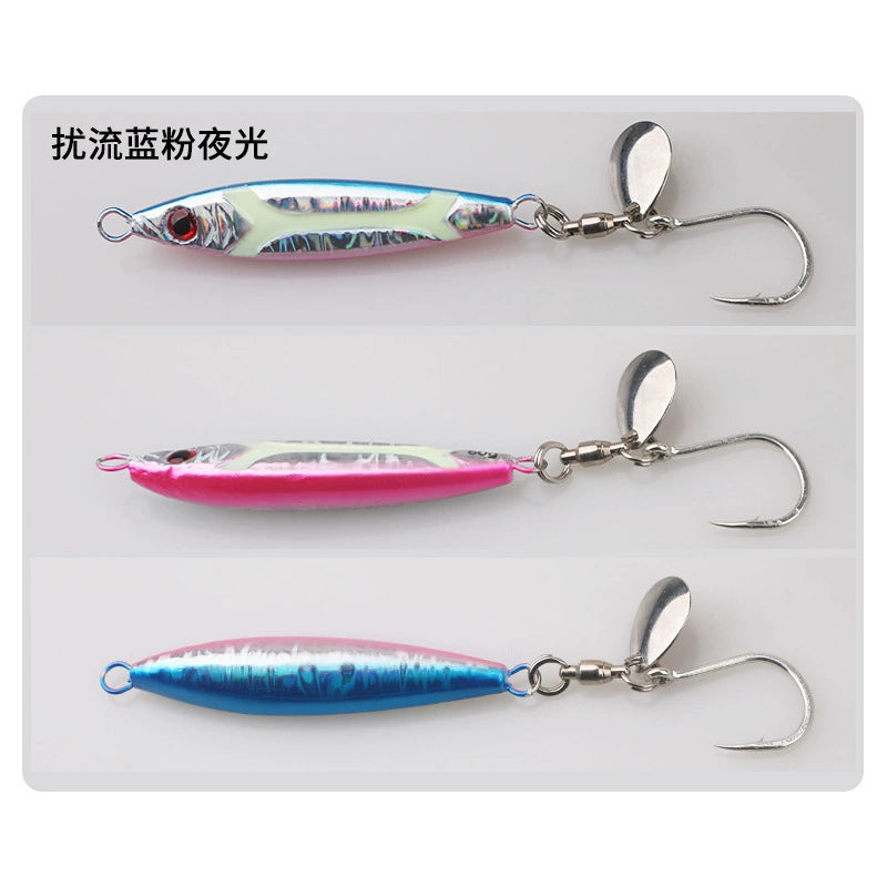 Slow Pitch Jig Lure for Sea Fishing – UV Reflective "Chubby" Metal Vibration Bait with Spinner Blade & Single Hook, Multiple Weights (0.5oz–3.5oz) for Mackerel, Tuna, Spanish Mackerel, Barracuda