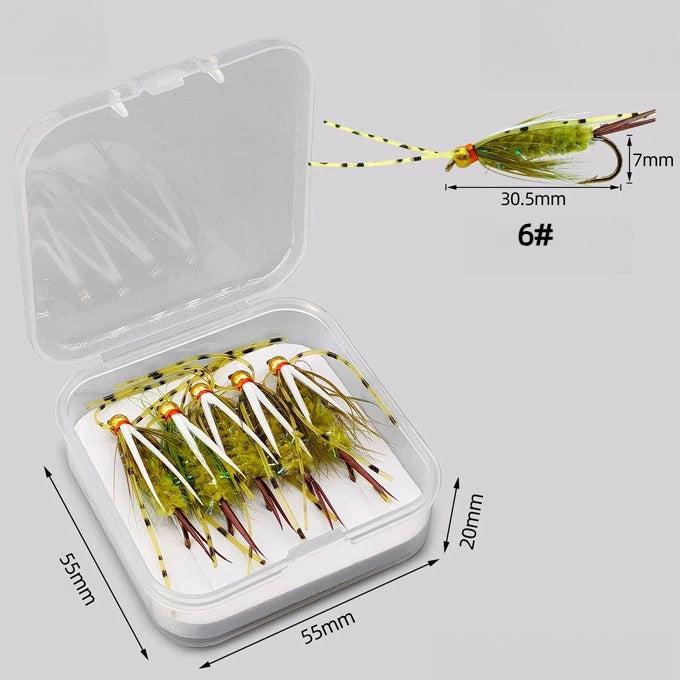 5-Pack New Prince Nymph Fly Fishing Lures - Ultra-Realistic Hand-Tied Nymphs with Spotted Silicone Legs & Golden Bead Head, Size #6 Tea Gold Hooks, Vibrant Trout & Bass Flies Assortment