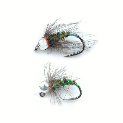 DZ Angling Slotted Tungsten Bead Jig Nymphs - 10/5 Pack, Barbless/Barbed Euro Nymphing Flies with Hot Spot, Fast-Sinking Subsurface Wet Flies for Trout & Grayling