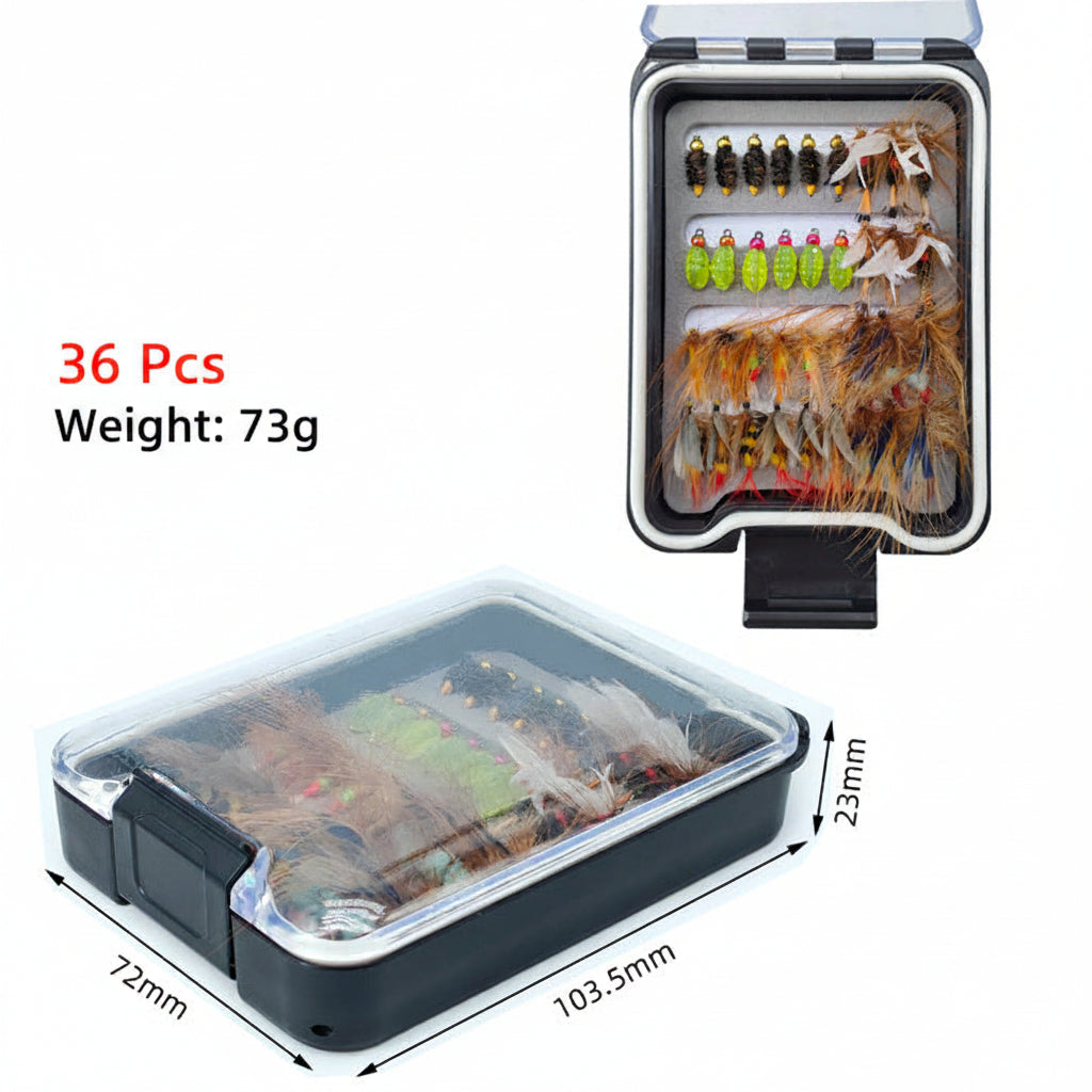 36pcs Fly Fishing Lure Kit - Dry & Wet Flies Assortment with Waterproof Case - Versatile Nymphs & Caddis for Trout Trout