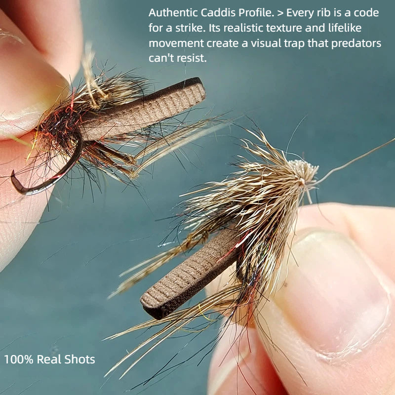 5-Pack Hand-Tied Deer Hair Caddis Flies - High Buoyancy Foam Body with Realistic Texture, Ultra-Sharp Barbless Hook for Trout and Bass Dry Flies Fly Fishing