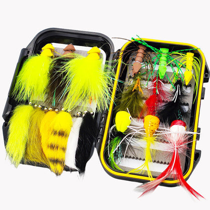 18pcs Bass & Pike Fly Fishing Kit - Topwater Foam Poppers & Weighted Rabbit Hair Streamers Assortment with Tackle Box