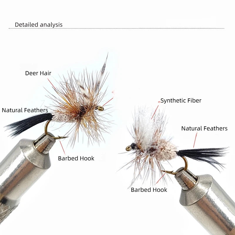 5-Pack Dry Fly Fishing Lures - Classic Topwater Mimicry with Durable Synthetic Fiber Body - High Buoyancy Surface Bait for Trout, Chub, and Panfish, Hook Size #14