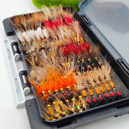 120-Piece Professional Hand-Tied Fly Fishing Flies Assortment | Dry, Wet, Nymphs & Emergers Kit with Waterproof Box