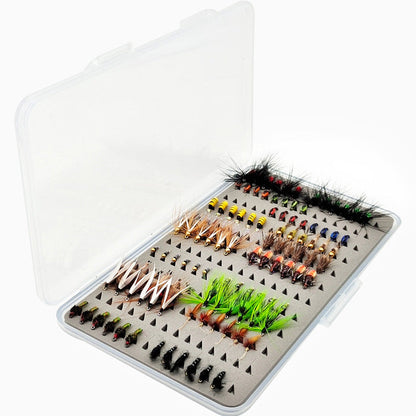 DzAngling 100Pcs Fly Fishing Lures Set Hand-Tied Dry Wet Nymph Streamer Flies Assortment Pack with Waterproof Fly Box #10 #12 #14 #16