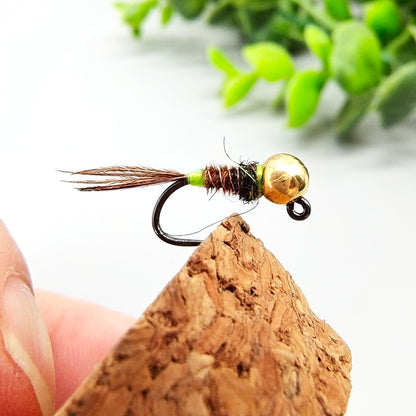 DZ Angling 8-Pack Weighted Tungsten Beadhead Nymph Flies - Hand-Tied Barbless Sinking Nymph Lures for Trout, Grayling, and Stream Micro Fishing (#14)