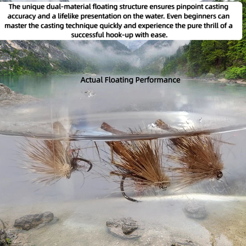 5-Pack Hand-Tied Deer Hair Caddis Flies - High Buoyancy Foam Body with Realistic Texture, Ultra-Sharp Barbless Hook for Trout and Bass Dry Flies Fly Fishing
