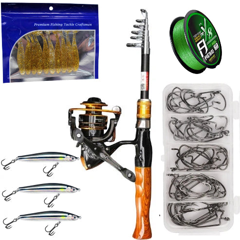 Carbon Fiber Telescopic Lure Fishing Rod and Spinning Reel Combo Set, Includes Fishing Rod, Reel, Lures, Hooks, and Fishing Line for Saltwater and Freshwater Fishing. Perfect for Beginner to Intermediate Anglers