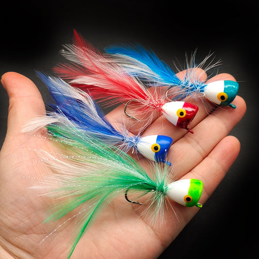 DZ Angling New 5-Color Surface Popper Fly Set – Size #2 Hooks (5-Pack for Bass, Pike & Trout)
