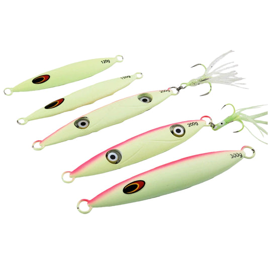 150g–300g Heavy Duty Glow-in-the-Dark Slow Pitch Jig – Dual LED Light & Keel-Weighted Metal Lure for Swordfish, Mackerel, Squid – Ultra-Fast Sinking Deep Sea Jigging Bait for Boat Fishing