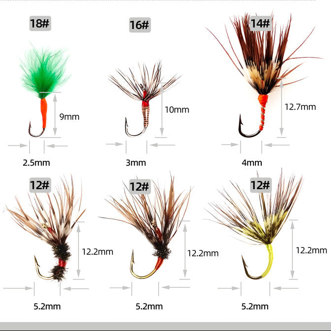DZ Angling Premium Tenkara Fly Set | 12 Count Hand-Tied Kebari Flies Kit with Waterproof Aluminum Pocket Storage Box