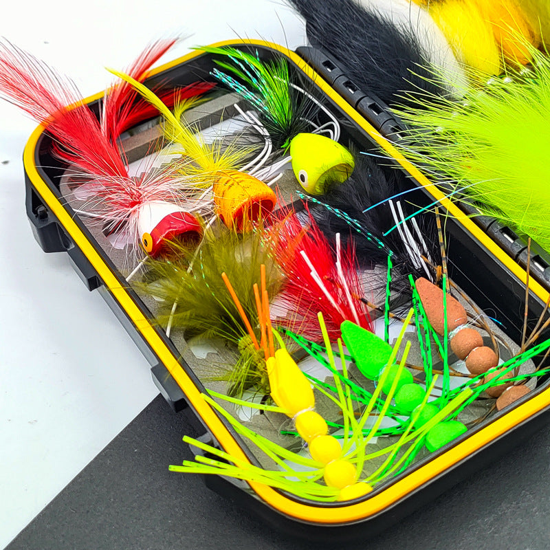 18pcs Bass & Pike Fly Fishing Kit - Topwater Foam Poppers & Weighted Rabbit Hair Streamers Assortment with Tackle Box