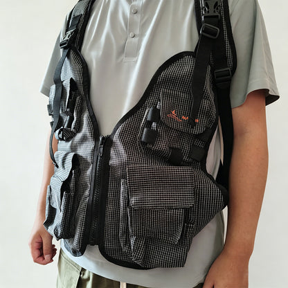 DZ Angling Multi-Pocket Fly Fishing Vest with Integrated Backpack - Lightweight Breathable Mesh Tactical Utility Vest with Adjustable Fit, Plaid Anti-Tear Nylon Gear Station