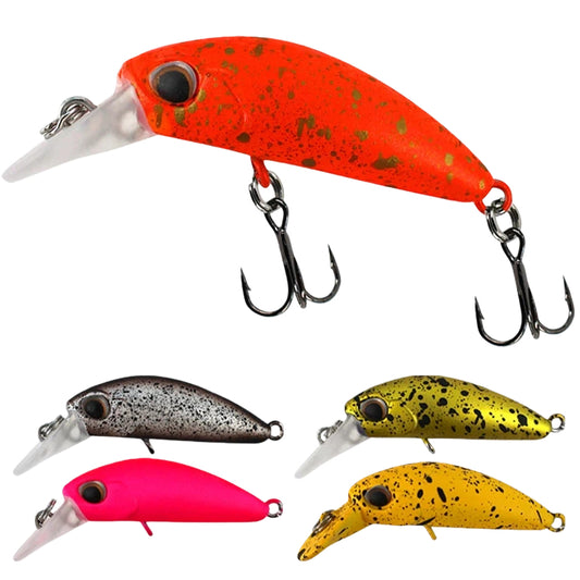 Topwater Floating Minnow Fishing Lure - 1.8" 1/10oz Ultralight Hard Bait with Diving Lip, Rattle Beads & Sharp Treble Hooks - Professional Bionic Crankbait for Bass, Crappie, Panfish & Perch - 5pc/Bulk