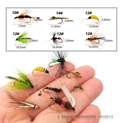 DzAngling 100Pcs Fly Fishing Lures Set Hand-Tied Dry Wet Nymph Streamer Flies Assortment Pack with Waterproof Fly Box #10 #12 #14 #16
