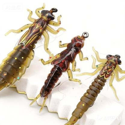 Realistic Nymph Soft Fishing Lures – 8-Pack Stonefly & Caddisfly Larvae Artificial Bait with Barbed Hooks, Ideal for Trout & Freshwater Fly Fishing